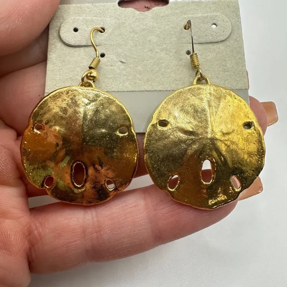 SALE! Gold tone sand dollar dangle earrings!